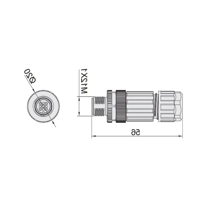 M12 5Pin, straight male, food grade, screw connection, 64F289